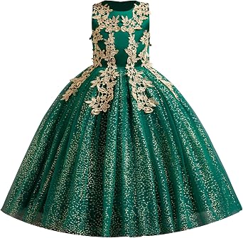 Flowers Girls Tulle Lace Princess Pageant Festival Carnival Floor Long Prom Dance Formal Evening Maxi Dresses