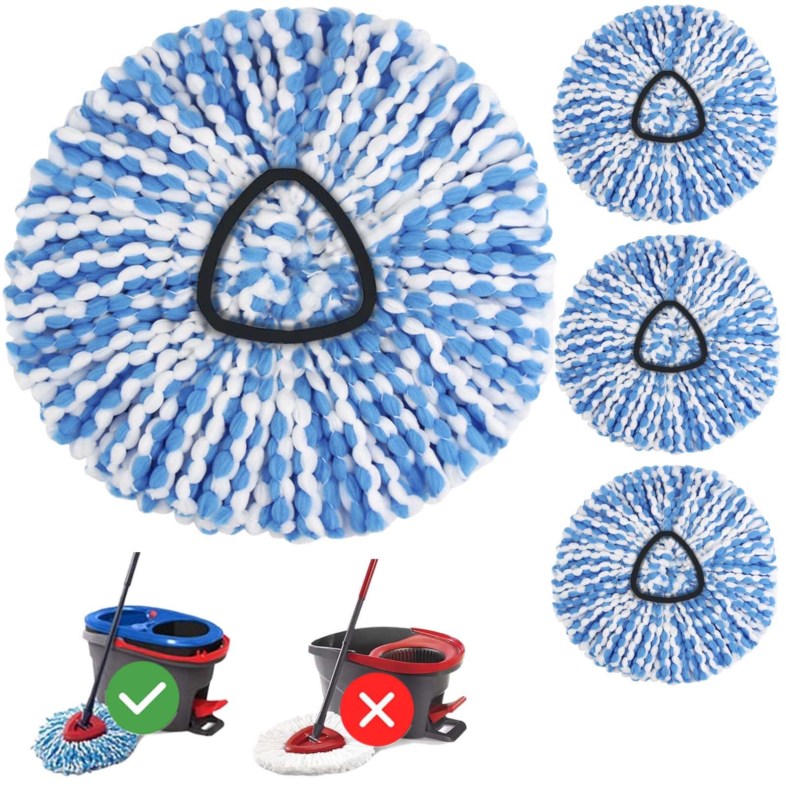 Kimmkco 4 Pack Spin Mop Head Replacement for O Cedar RinseClean Spin Mop Refill, Mop Replace Head for Only 2-Tank System, Fluffy Microfiber, Machine