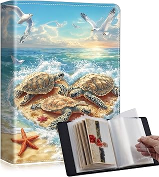 Cute 5x7 photo albums 60 Pockets 120 Photos with Strong Elastic Band, Acid-free, Moisture-proof and Dust-proof for Photo Albums 4x6 Pictures for Baby Women, Heart Beach Starfish Turtle