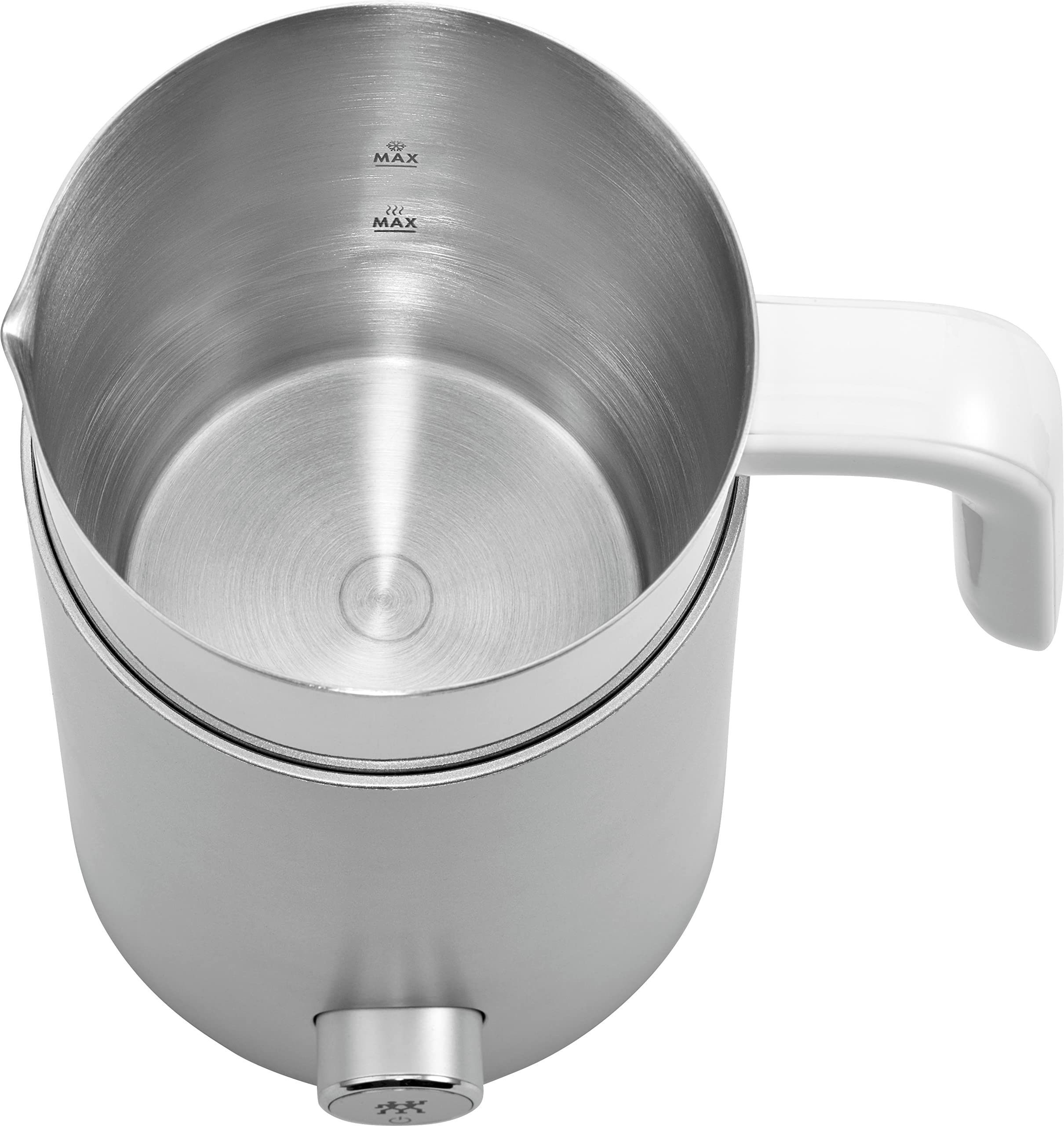 ZWILLING ENFINIGY Milchaufschäumer, Elektrischer Milchschäumer für heiße und kalte Milch sowie pflanzliche Milchalternativen, 400 ml, Edelsthal, Kunststoff, Silber