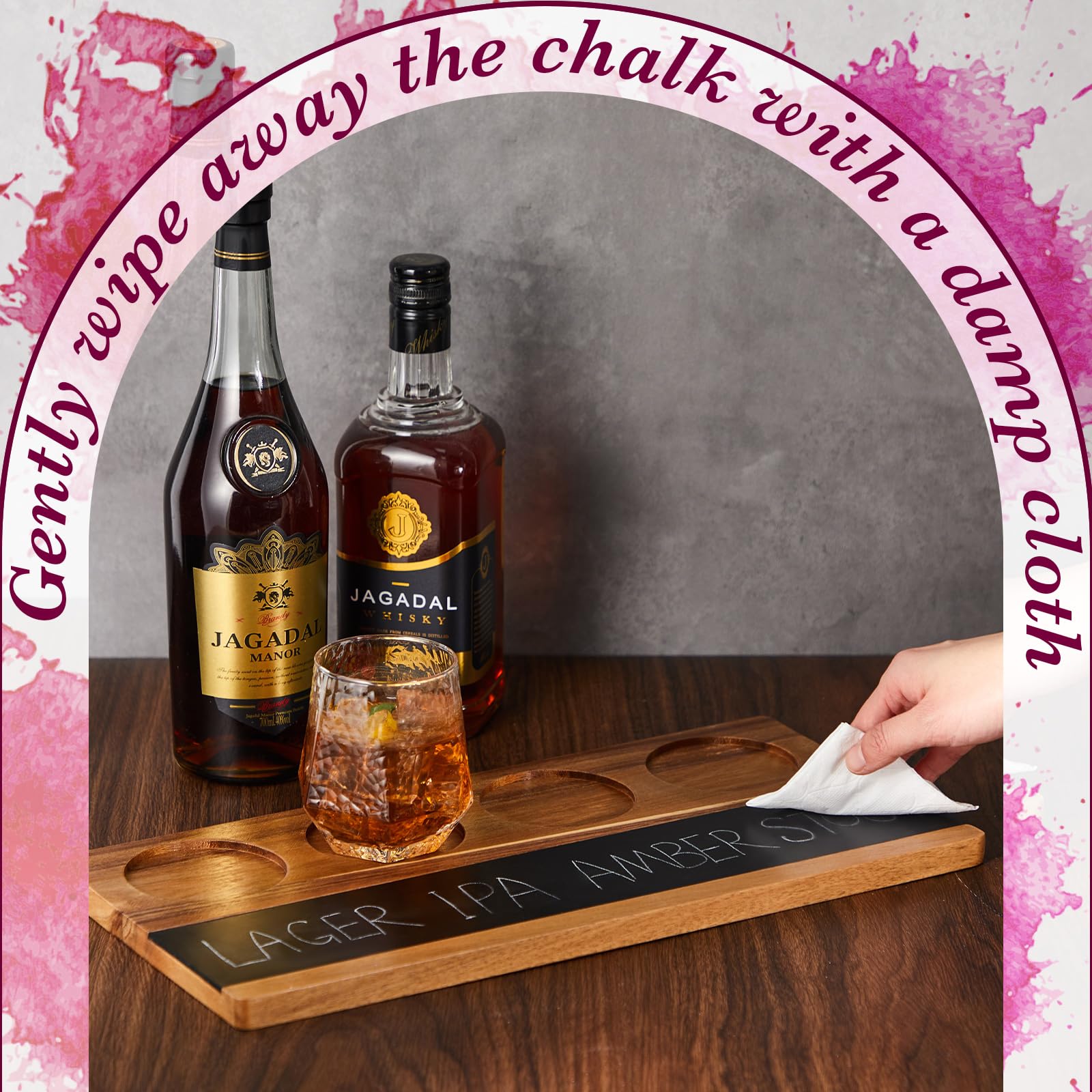Marsui Set di 2 tavole da degustazione di vini in legno con 4 gessetti in pietra ollare per birra, whisky, cocktail, caffè, degustazione di vino forniture per feste