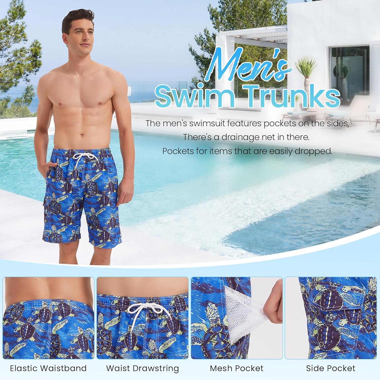 Srnede Mens Swim Trunks Swim Shorts Swimwear Bathing Suits Quick Dry with Mesh Lining - Image 3