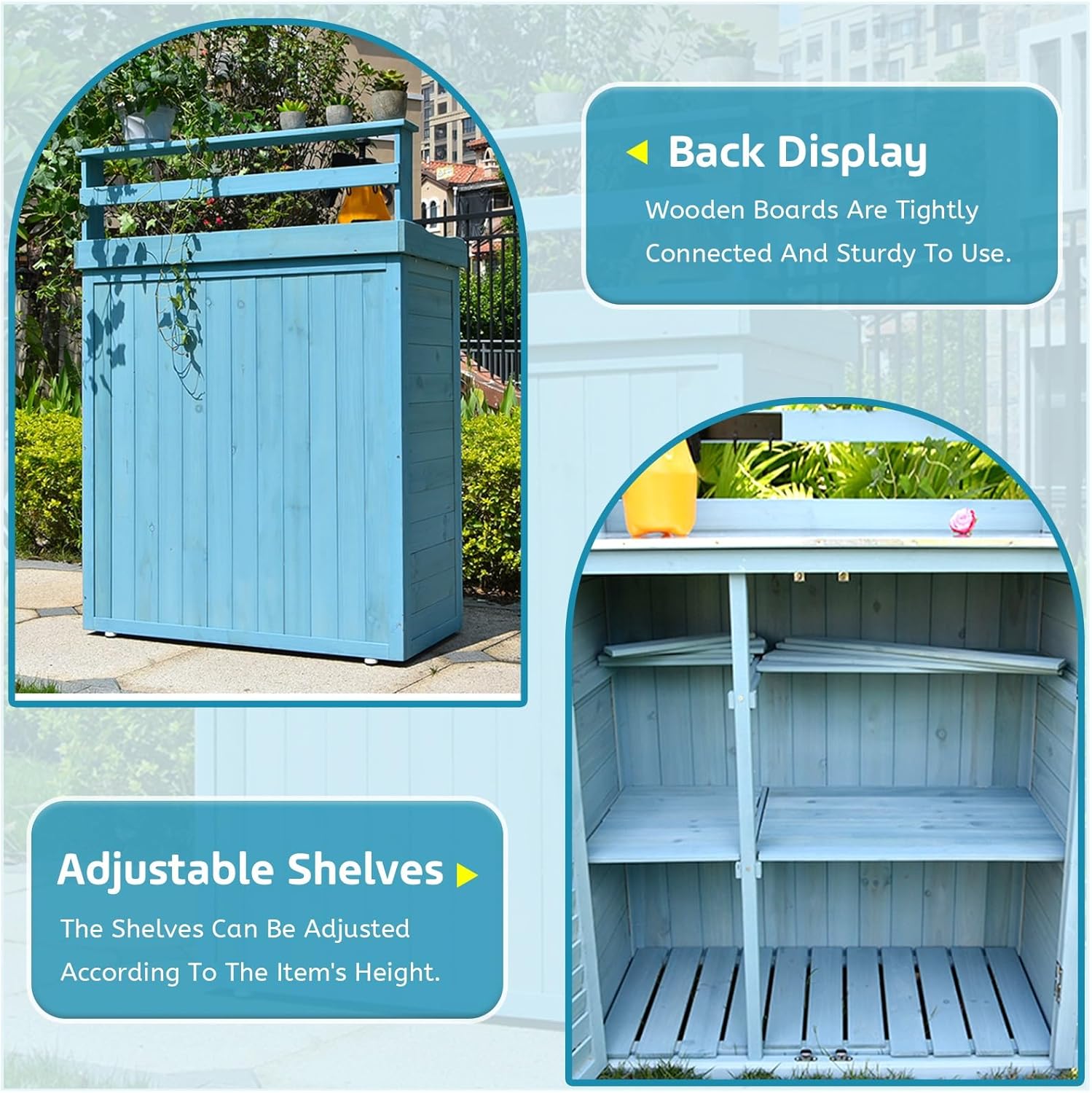 Wooden Garden Potting Bench with Waterproof Storage Shed Outdoor Backyard Nizer for Planting Work 3 Layers Blue,Green-120X87X45Cm