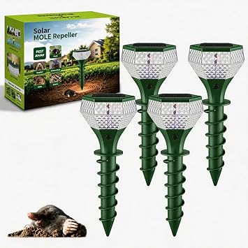Extra Large Mole Repellent Solar Powered, 3X Size& Coverage, Vibration& Ultrasonic Repeller with Color LED Night Light, Repels All Animal Repellent Outdoor
