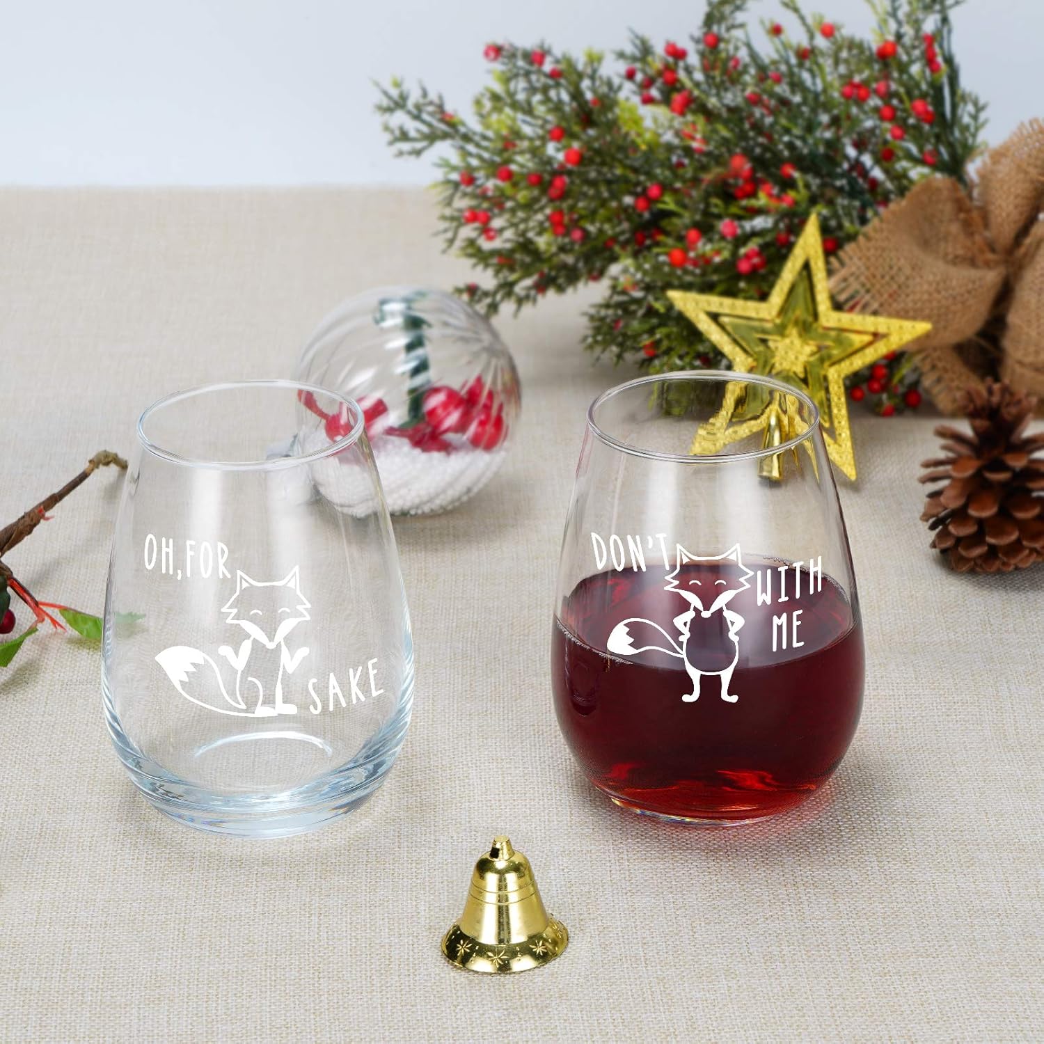 Limited Stock Infoxicated, Zero Fox Given, Oh for Fox Sake, Don't Fox with Me, Funny Fox Series Stemless Wine Glasses for Women Men Her Him Friends, Set of 4 Fox Themed Wine Gift for Birthday Party Christmas, 15Oz