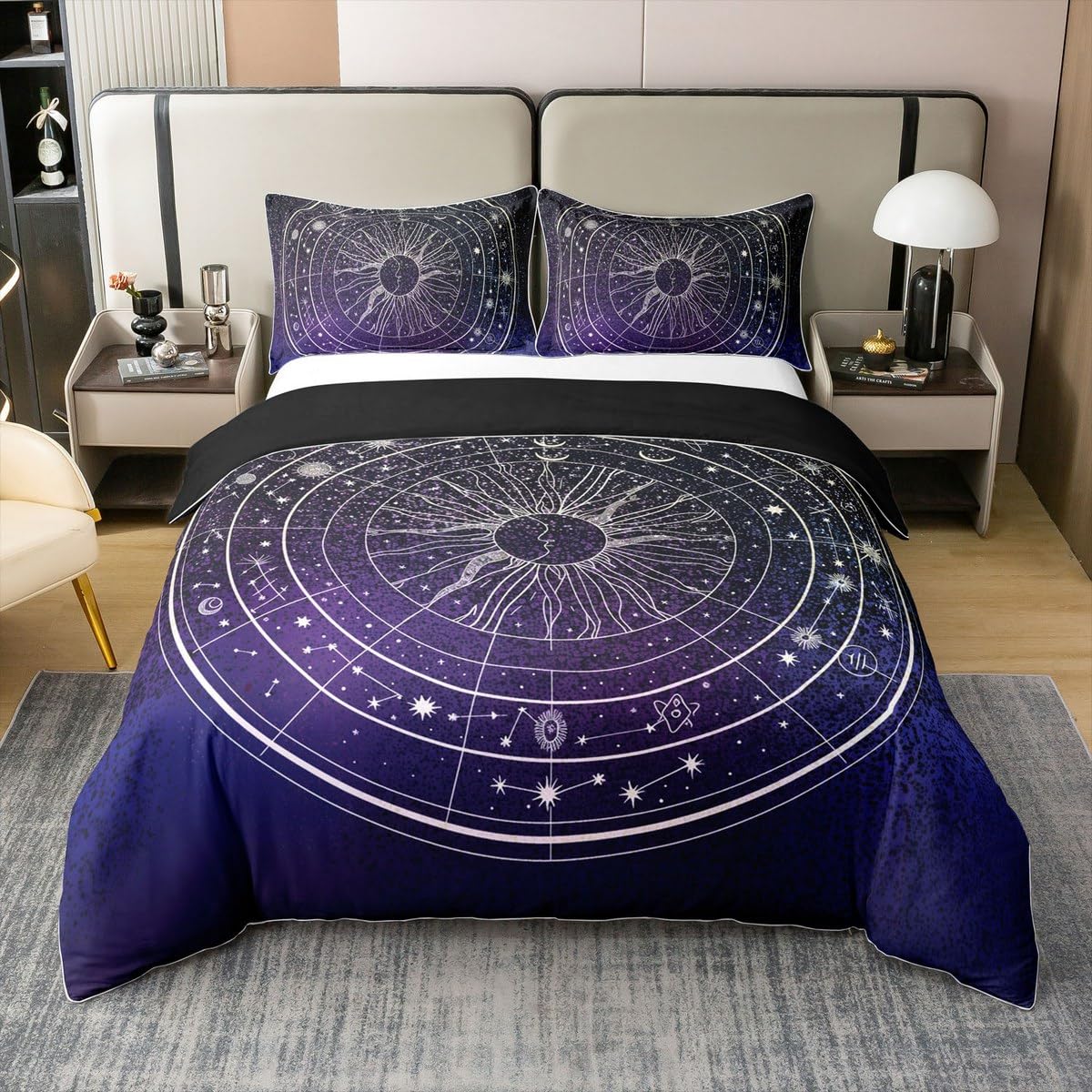 Loussiesd Sonne und Mond 100% Baumwolle Bettwäsche Set 135x200cm Geschenke für Mädchen Teens Frauen Betten Ultra Soft Galaxy Astrologie Bettbezug Bohemian Tribal Schwarz Bettwäsche-Set Zimmer Dekor