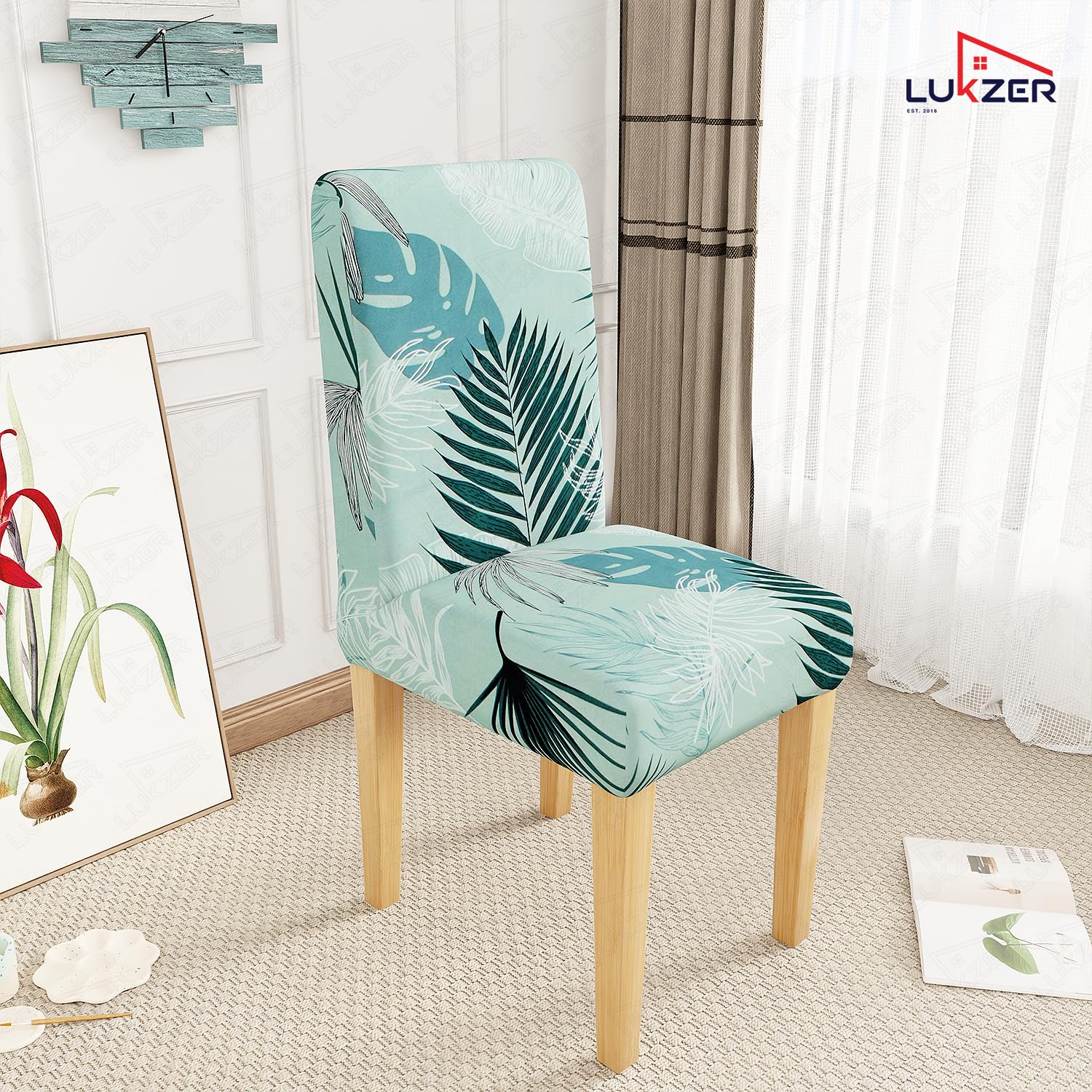 Lukzer 1PC Sky Blue Stretchable Dining Chair Cover | Universal Fit Removable Washable Slipcover | 140 GSM Polyester Spandex | Elastic Protective Cover for Home & Hotel Chairs (CC-020-01) 2