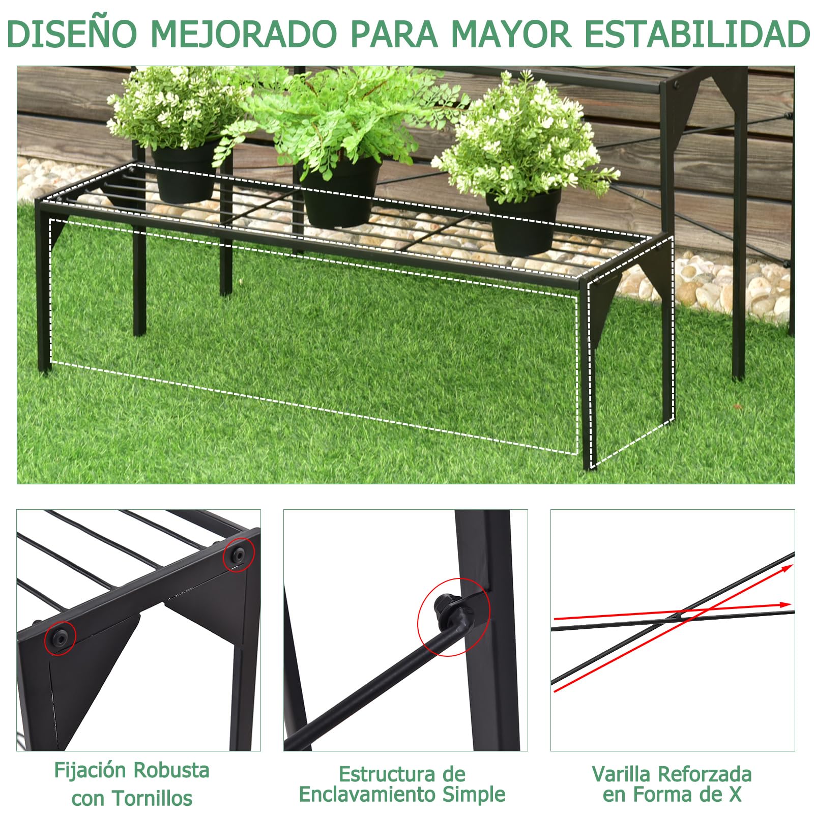 GOPLUS Estantería de Metal para Macetas, Estantería Escalera Decorativa para Plantas con 3 Niveles en Interior y Exterior, Soporte Rectangular de Almacenamiento de Macetas en Patio, Terraza, Negro