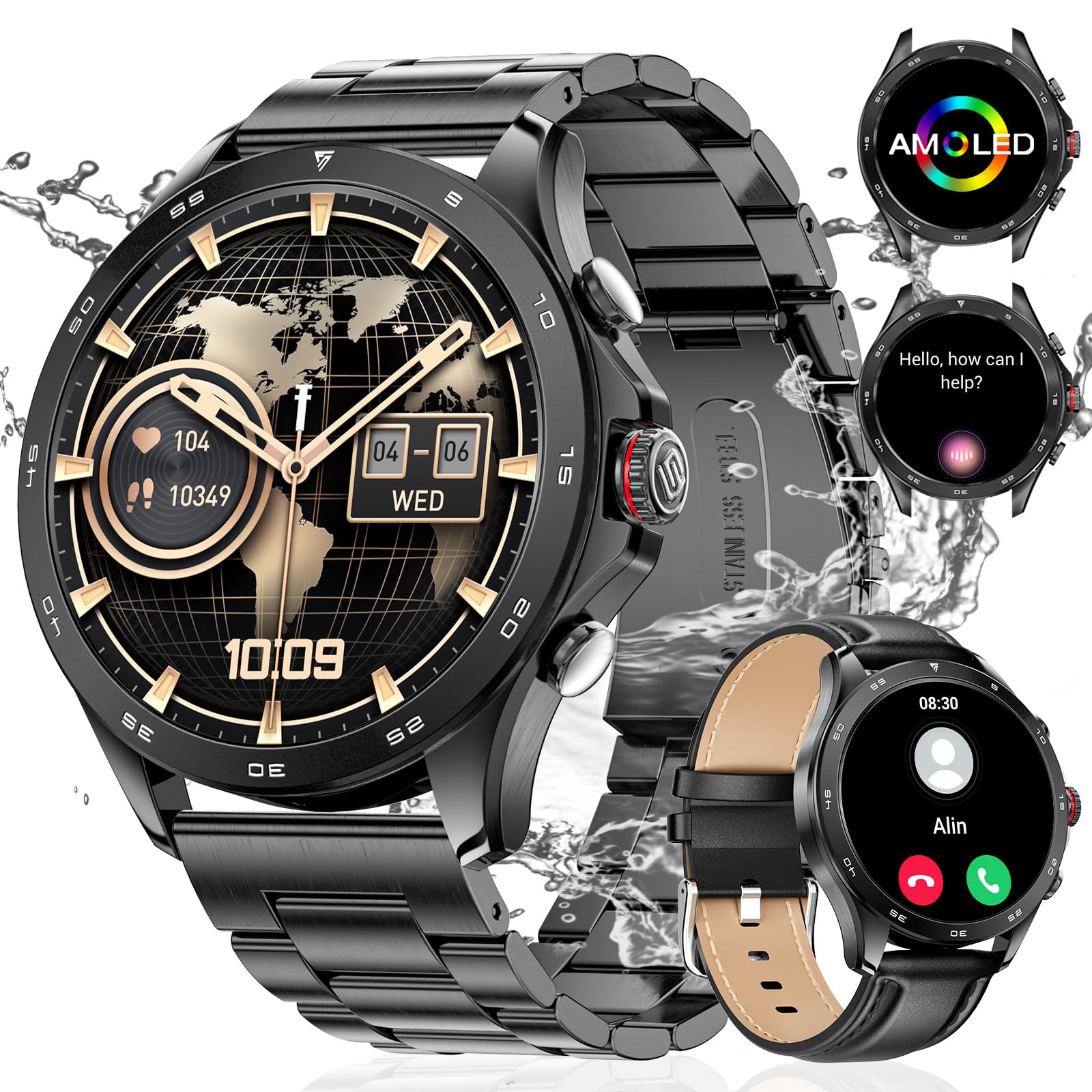 LIGE 1.43” AMOLED Smartwatch Uomo,Orologio Smartwatch con Chiamata Bluetooth/400mAh/Cardiofrequenzimetro SpO2/100+ Modalità Sportive,IP68 Impermeabile Smartwatch per Android iOS