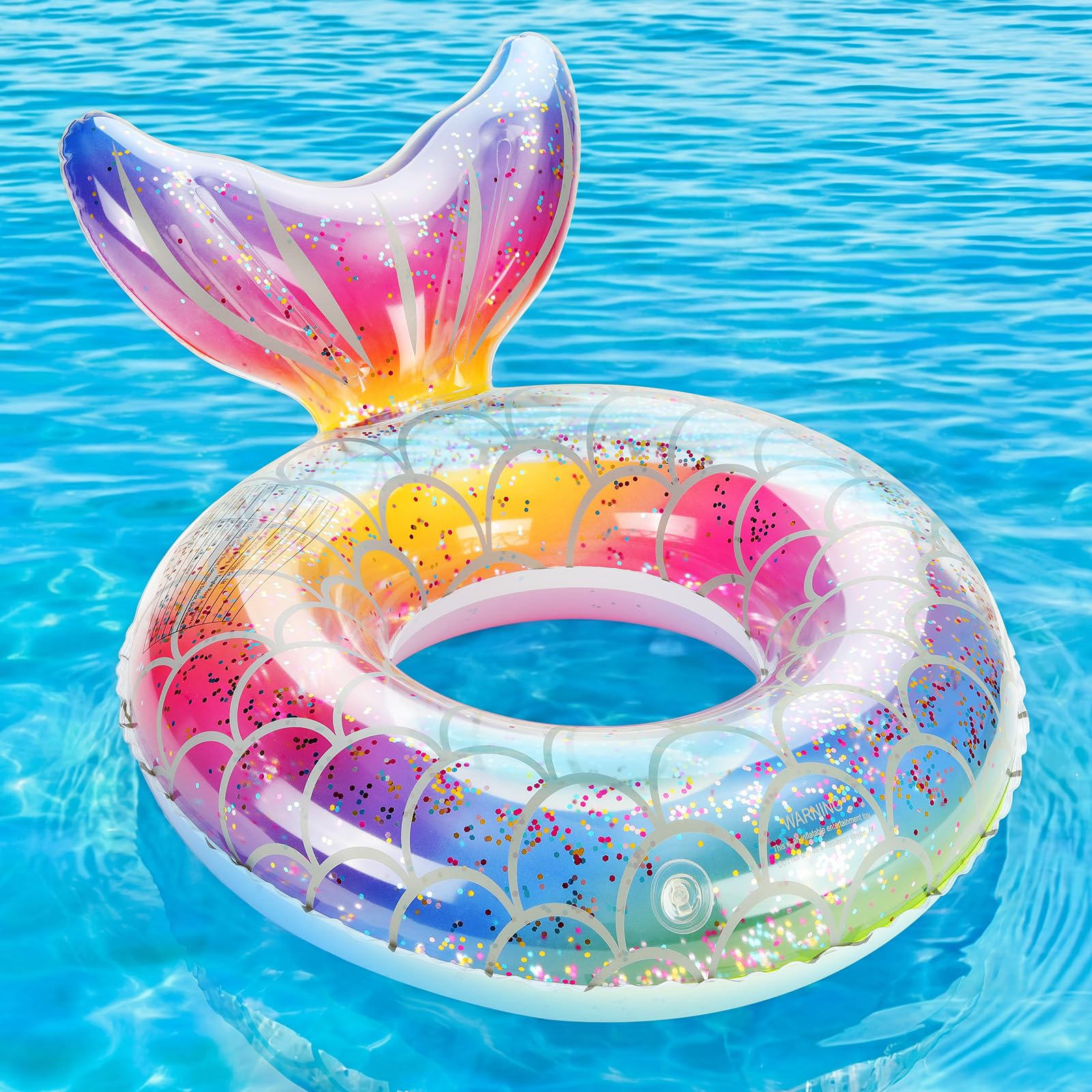 MoKo Inflatable Swimming Ring, Swimming Tube Cute Pool Float Tube Decorations Swim Tubes Outdoor Pool Beach Water Floats Party Supplies Kids Adults Floaties, Rainbow Silver Scales