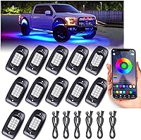 Vista 1 de RGB LED Rock Lights Underbody Wireless APP Music Chasing Offroad ATV 12V 12 Pods w/6PCS Cables de extensión