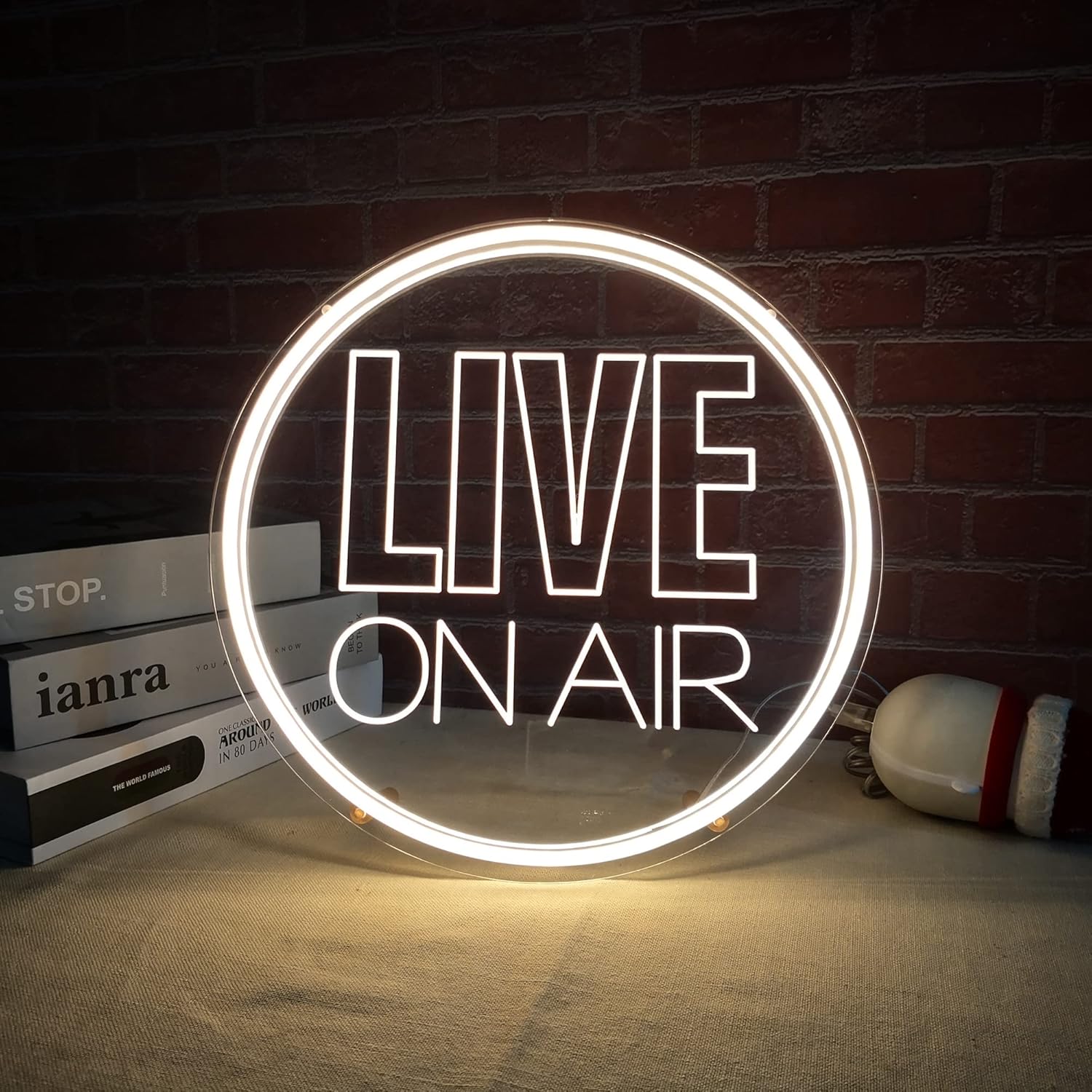 Neon Live On Air Light Sign, USB Powered On Air Led Light Up Sign, Dimmable Wall Décor Round On Air Streaming Neon Sign for Streamer, Gamer, Game Room, Studio Decor (Warm White)