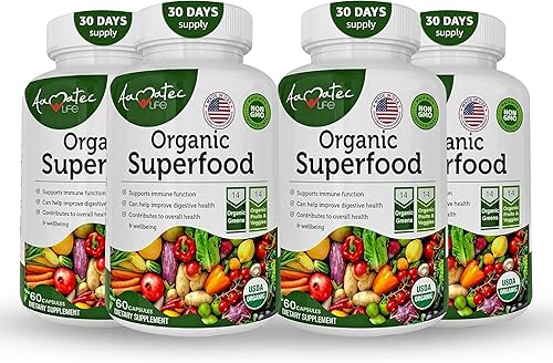 Complejo orgánico de frutas y verduras de superalimento – El mejor suplemento dietético con 14 verduras y 14 frutas y verduras con alfalfa e