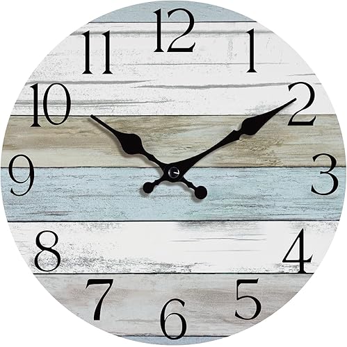 HYLANDA Reloj de pared, 10 pulgadas, silencioso, sin tictac, funciona con pilas, relojes de madera rústicos decorativos para cocina, baño,