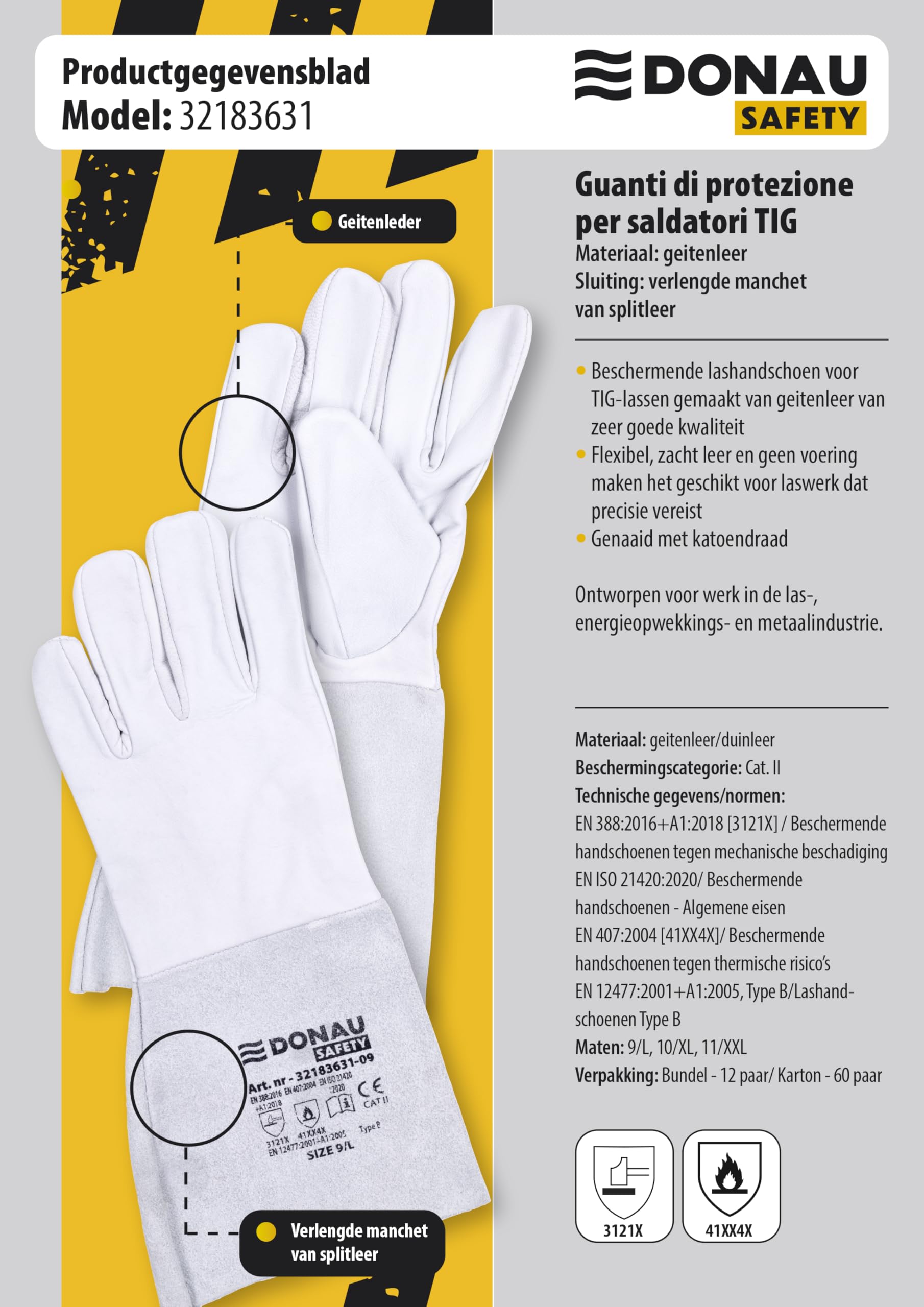 DONAU SAFETY Guante de soldador de piel de cabra para soldadura TIG/talla 9, 1 par/tacto suave, muy suave y cómodo/guantes de trabajo de cuero/guantes de protección