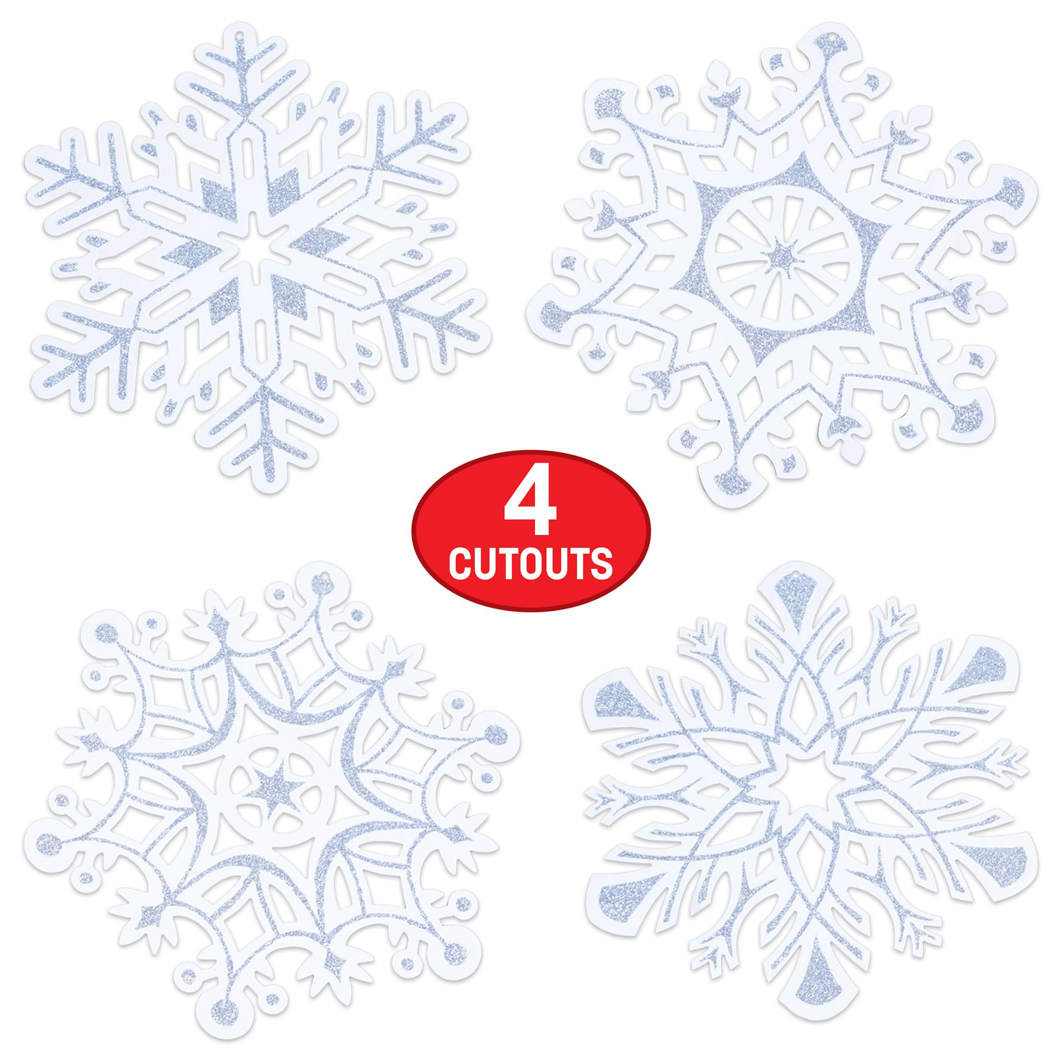 A Beistle Creation 20369 Pkgd-Cortes de Copos de Nieve con Purpurina, Papel, Blanco/Plateado