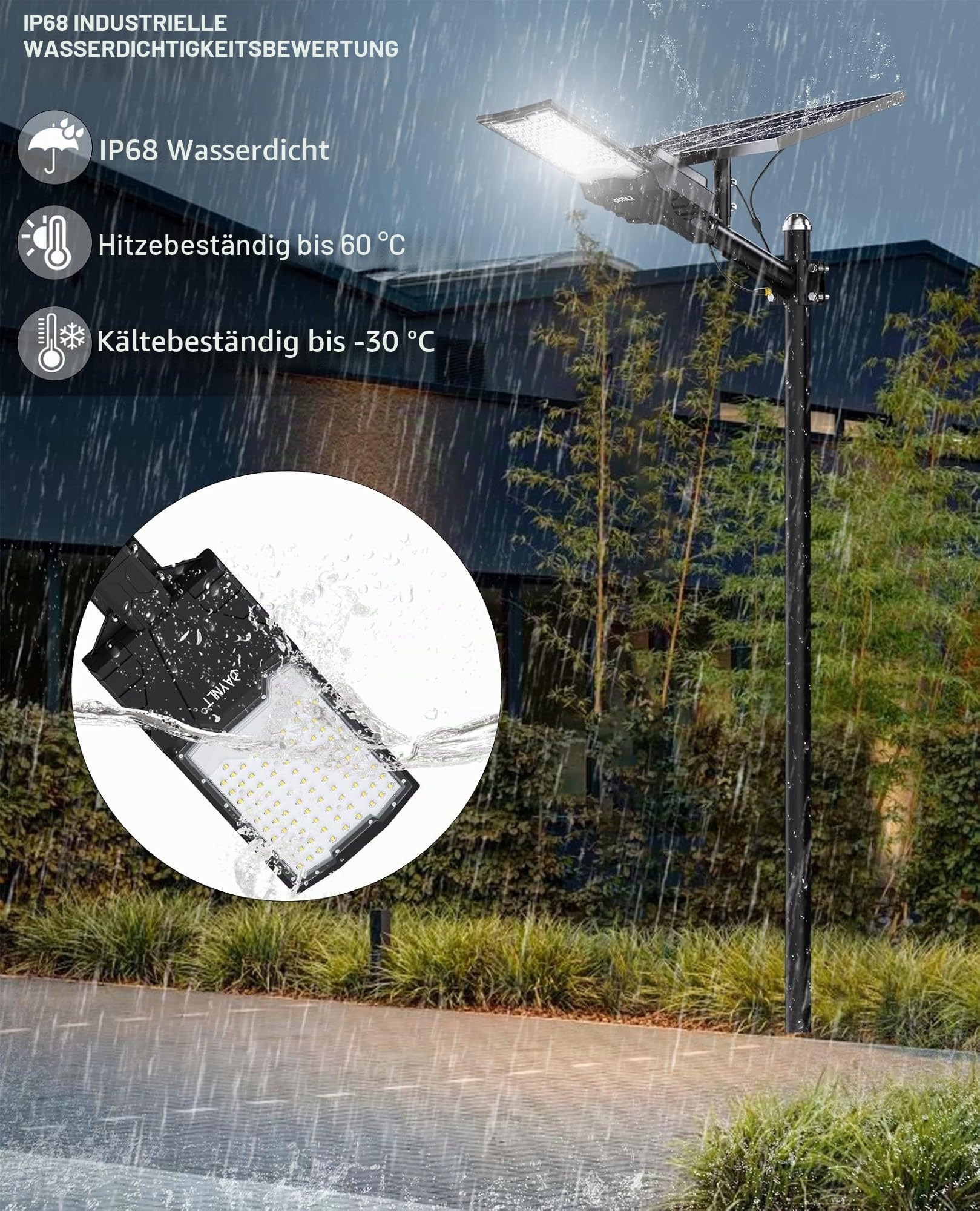 JAYNLT X-13000W Solar Straßenlaterne für Außen, 6500K Solarlampen für Außen Solarleuchten Dämmerung bis zum Morgengrauen, IP68 Wasserdichte Solarstrahler für Gärten Garage