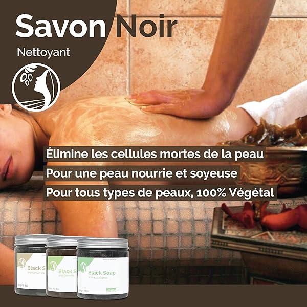 Fatima's Garden Savon Noir à l'Eucalyptus - Nettoyant Purifiant, 250g - 2