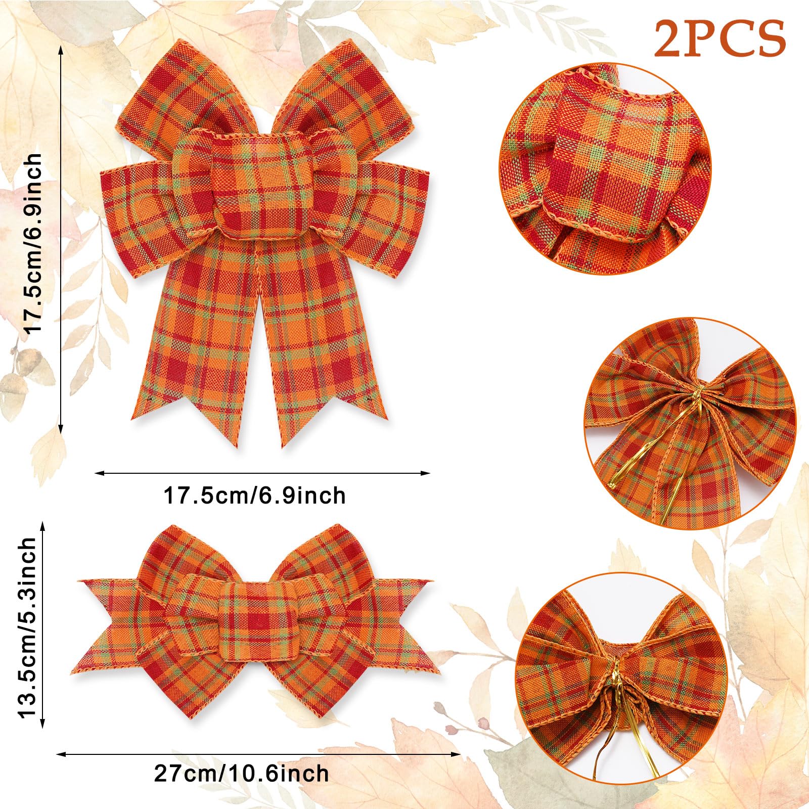Whaline 2 Pack Fall Wreath Bow Thanksgiving Buffalo Plaid Burlap Bow Autumn Decorative Tree Topper Ornaments Gift Bow for Fall Harvest Party Supplies Indoor Outdoor Home Decor, 5.9 x 11.8 Inch