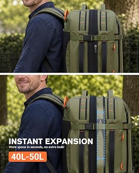 Tolaccea Travel Laptop Backpack for Men Women, 40L-50L Expandable Carry On Backpack with Wet Dry Compartment, TSA Approved Daypack Fits 16 Inch Laptop, Convertible Rucksack Duffel Bag for Work Travel
