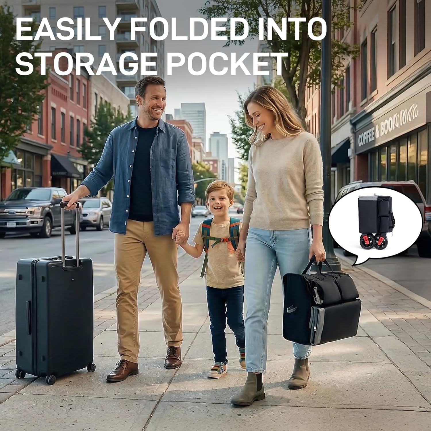 EVER ADVANCED Wagon Stroller for 2 Kids, Compact One-Step Fold Stroller Wagon with Adjustable Push/Pull Handles, Folding Wagon for Travel, Park & Beach, Includes Removable UV Canopy, Grey