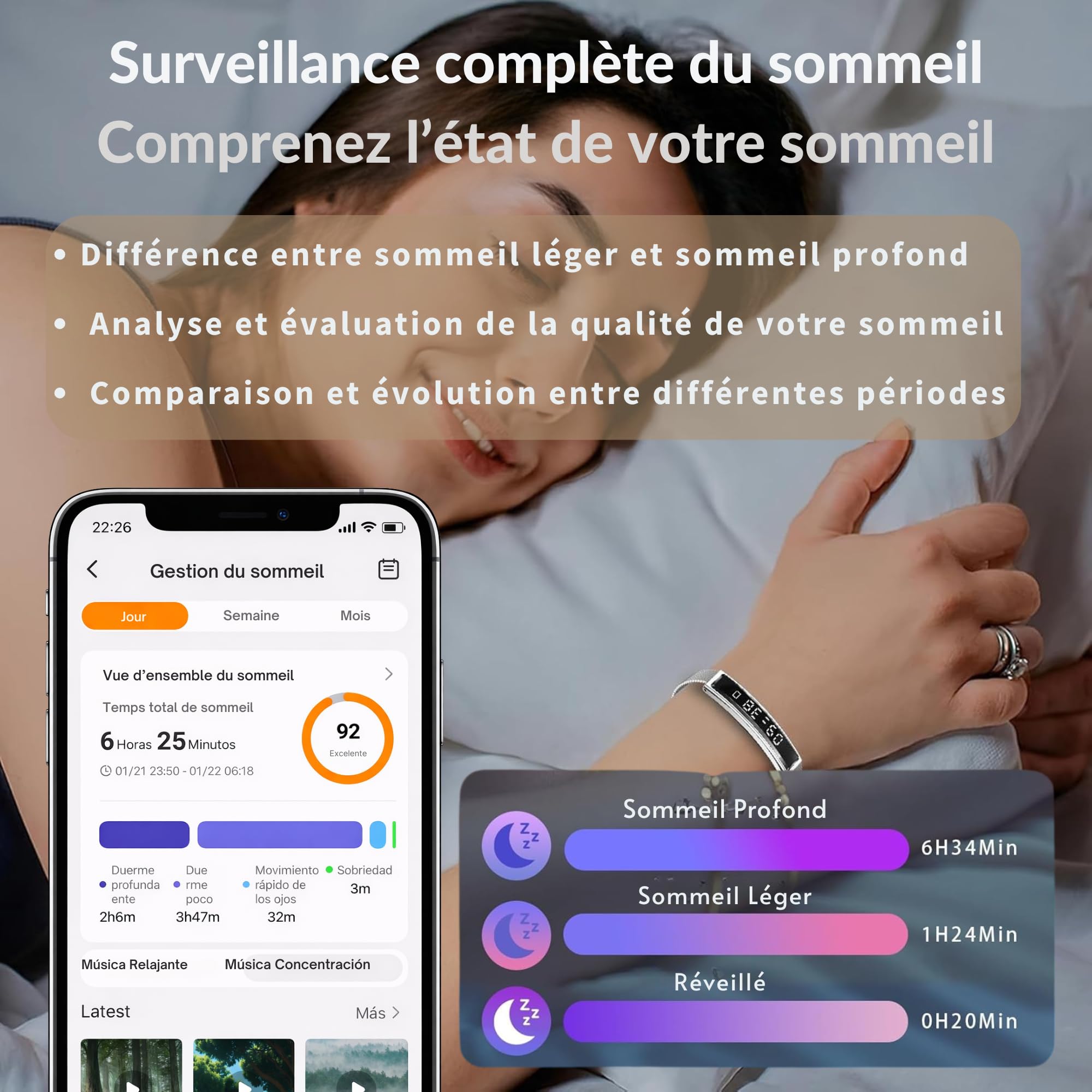 smartia Bracelet intelligent ultra fin avec Bluetooth, modèle 2026, tracker d'activité et de sommeil, suivi intégral de votre santé, bracelet avec écran tactile
