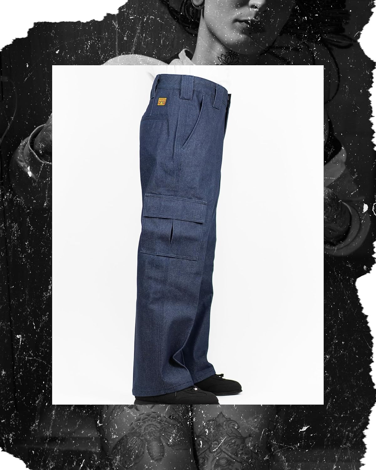 FB County Hard Denim Pants - Unisex 14oz Heavy Loose Fit High Waisted Cargo Jeans with Utility Pockets