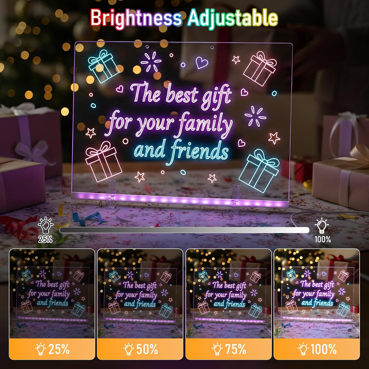 Katze-Tatze 2 Sets LED Note Board with 7 Colors,13.8"x9.8" Acrylic Dry Erase Board 4 Modes Neon Glow Memo Light-Up Message Note Lumiboard with 28 Markers for Home, Office, Festival, Birthday Gift