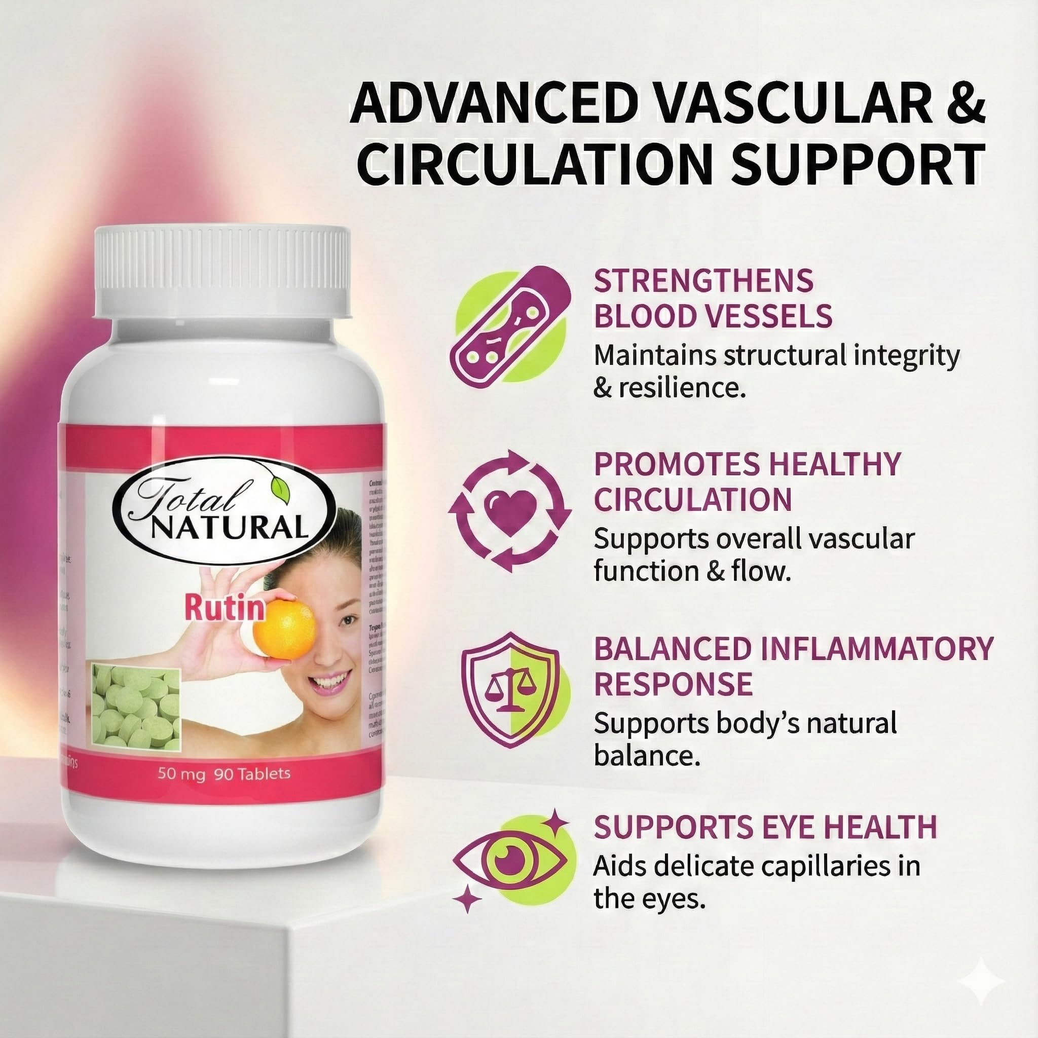 Rutin 50mg 90 Tablets [1 Bottle], Help Absorb and Utilize Vitamin C, Improved Vascular Health, Vision Care — Amazon image 6