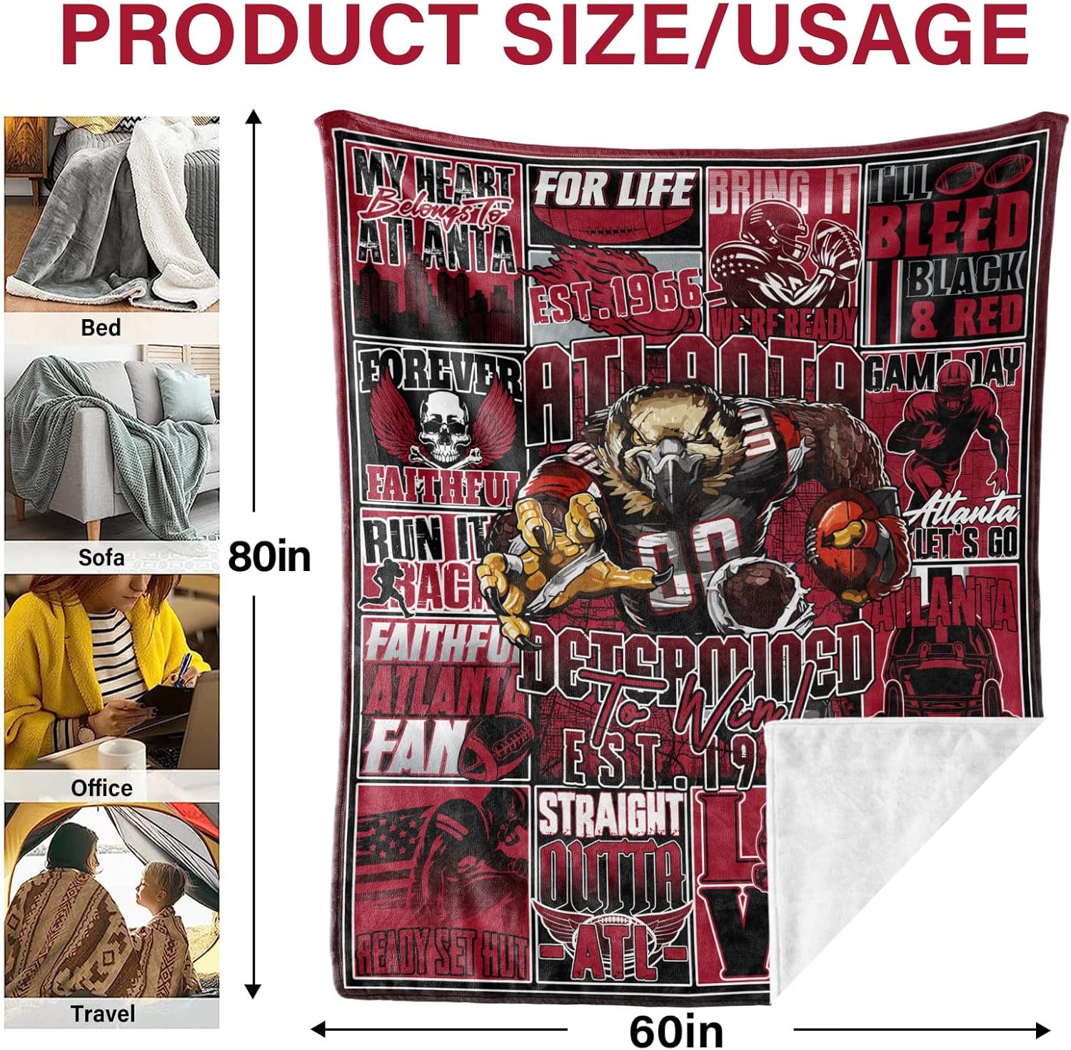 Football Throw Blanket Football Fan Gifts for Men Women Kids Football Style Flannel Blanket Super Cozy Soft Living Room 80"x60"