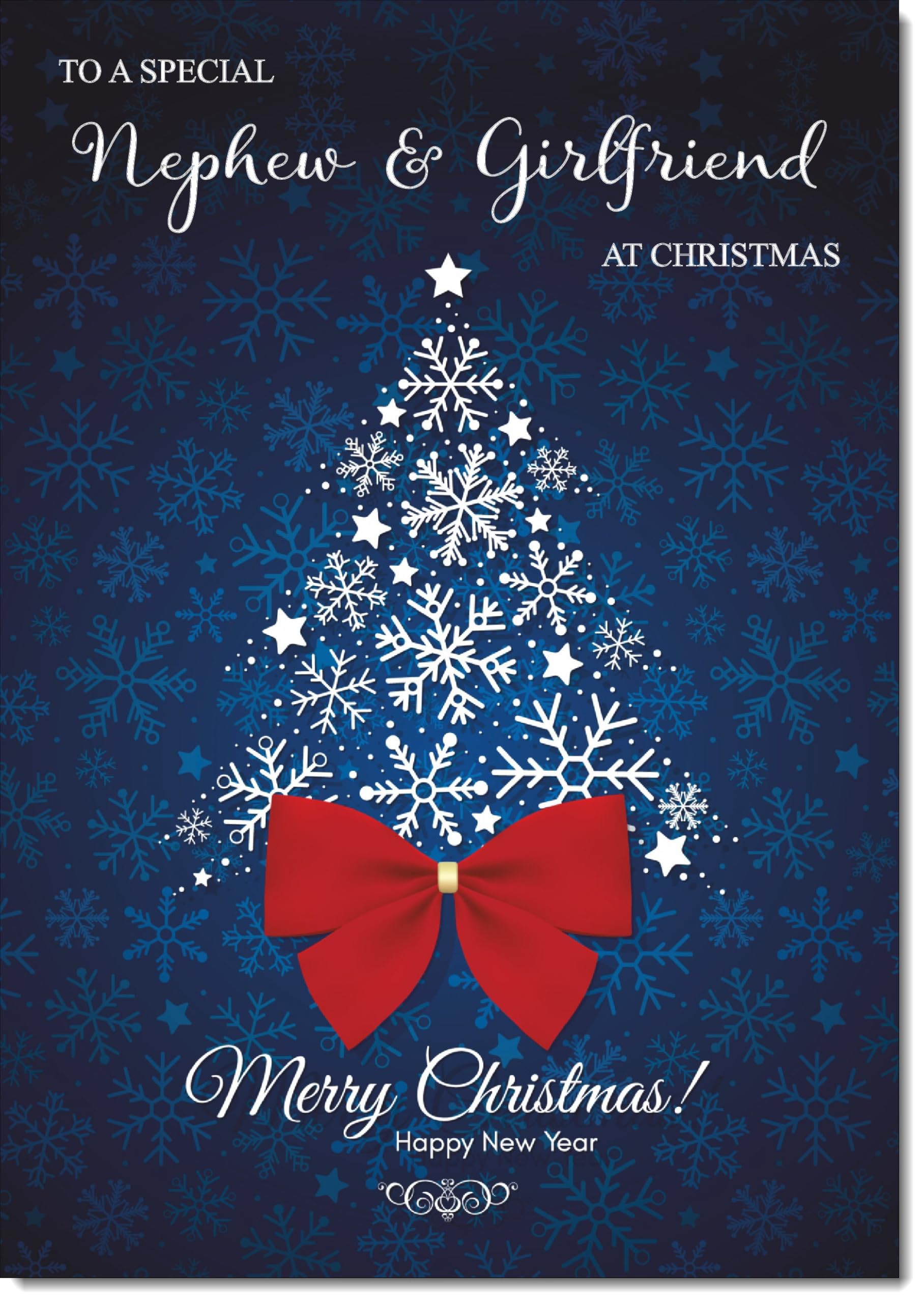 doodlecards Nephew and Girlfriend Christmas Card Blue Abstract Christmas Tree Large A4 Size Christmas Card for Nephew & Girlfriend with Plain Envelope โ image 1