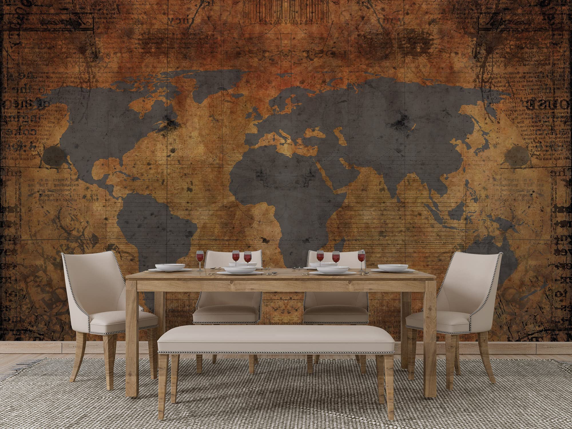 Oedim Fotomural Vinilo Adhesivo Mapa del Mundo Antiguo, 200x150cm, Vinilo Adhesivo Decorativo para Habitaciones, decoración para Paredes.