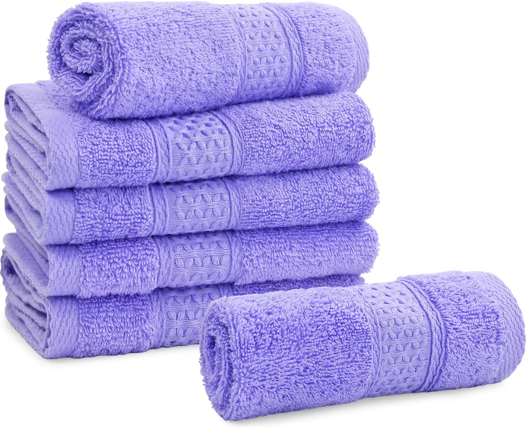 Cleanbear Wash Cloths Cotton Facecloths Large Face Cloths 6-Pack with Vivid Color Ultra-Soft Washcloths for Bathroom or Guestroom Fade-Resistant Face Towels 13 by 13 Inches Highly Absorbent (Lavender)