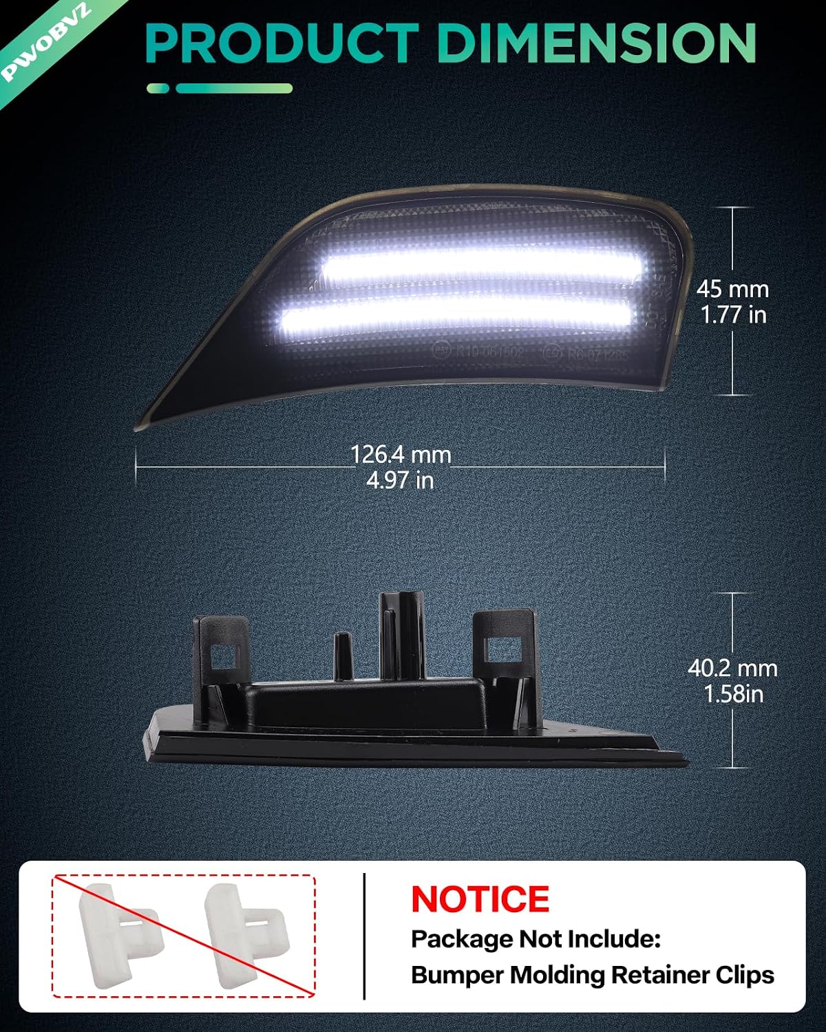 White LED Side Marker Lights for 2021-2024 Cadillac Escalade ESV Yukon XL Denali Chevy Tahoe Suburban GMC, Driver Passenger Sidemarkers Front Lamp, Smoked Lens 2PCS