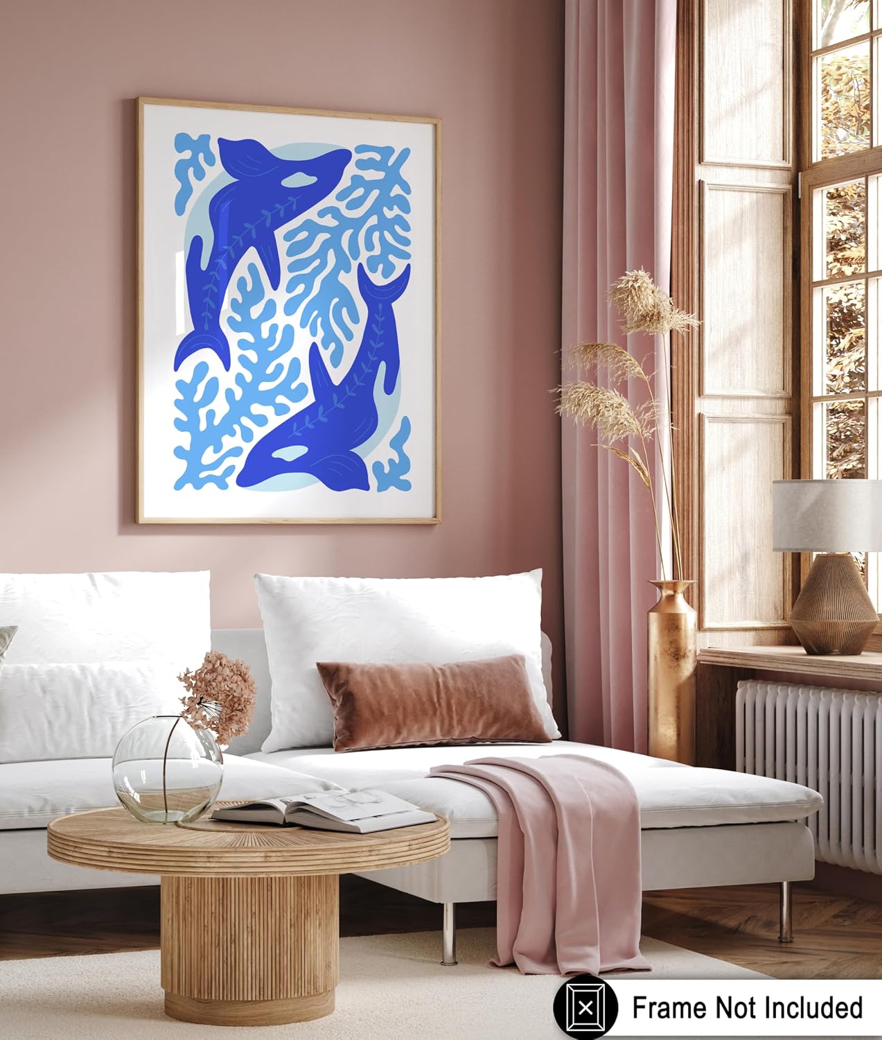 Poster Master Blue Orcas Poster - Retro Whale Print - Aquatic Art - Ocean & Marine Life Design - Chic Boho Decor - Groovy Abstract Print - Ocean or Beach House Nautical Decor - 8x10 UNFRAMED