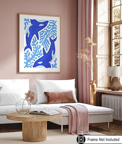 Miniatura 6 de Poster Master Póster de orcas azules, impresión retro de ballena, arte acuático, arte oceánico, arte de vida marina, arte bohemio elegante, arte
