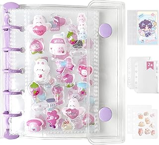シール帳 プラバン 透明 M5サイズ ミニ バインダー 【リフィル×20枚 チャック付きボケット×2枚 下敷き×2枚】 クリアバインダー 3層構造PPシート カードポケット シール台紙 プリ帳 カードスリーブ はがせる 女の子 コラージュノート パープル