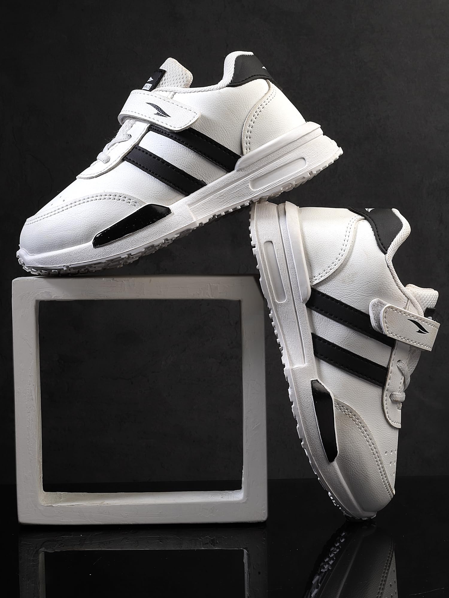 ASIAN Kids MUFFIN-02 Stylish Casual Sneakers with Velcro Closure for Boys, Trendy and Comfortable Shoes Perfect, Walking, and Outdoor Play, Lightweight and Durable Design White Black,UK 11S 1
