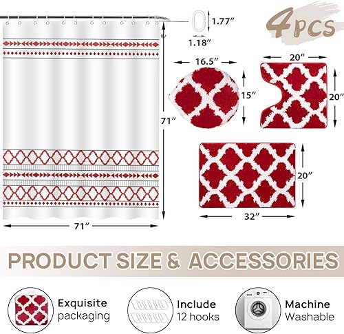 Miniatura 10 de Juego de 4 piezas de cortinas de baño con cortina de ducha y alfombras, juego de cortinas de ducha negras con 12 ganchos, cortinas decorativas de