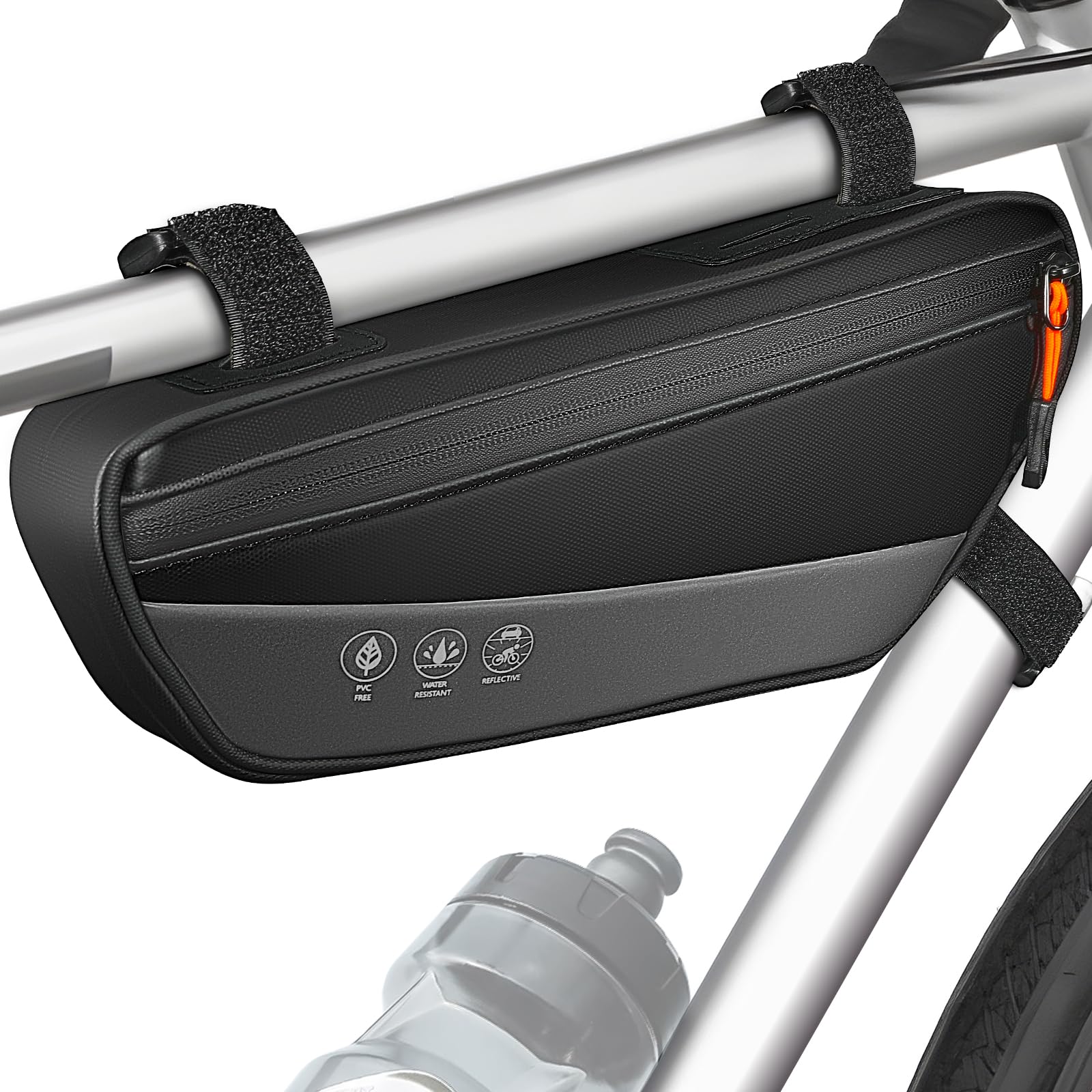Nasjac Bike Frame Bag - Waterproof Bicycle Triangle Bag with Side Pocket - Reflective Bicycle Under Tube Storage Pouch for Road Mountain Bike Cycling Travel
