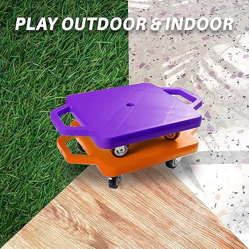 Miniatura 5 de 2 Plastic Scooter Boards with Handles for Kids Sitting and Sports Training, with 1 Ring, 2 Ropes and 4 Beanbags, Indoor and Outdoor Play