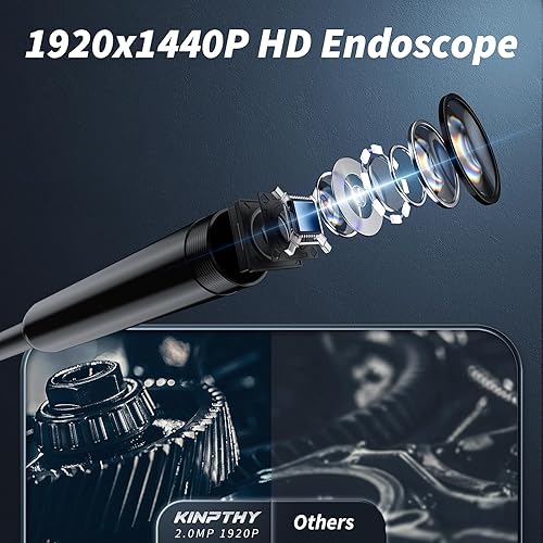 Miniatura 28 de Cámara endoscopio con luz, herramientas de boroscopio HD 1920P con 8 luces LED ajustables, endoscopio con cámara de serpiente semirrígida