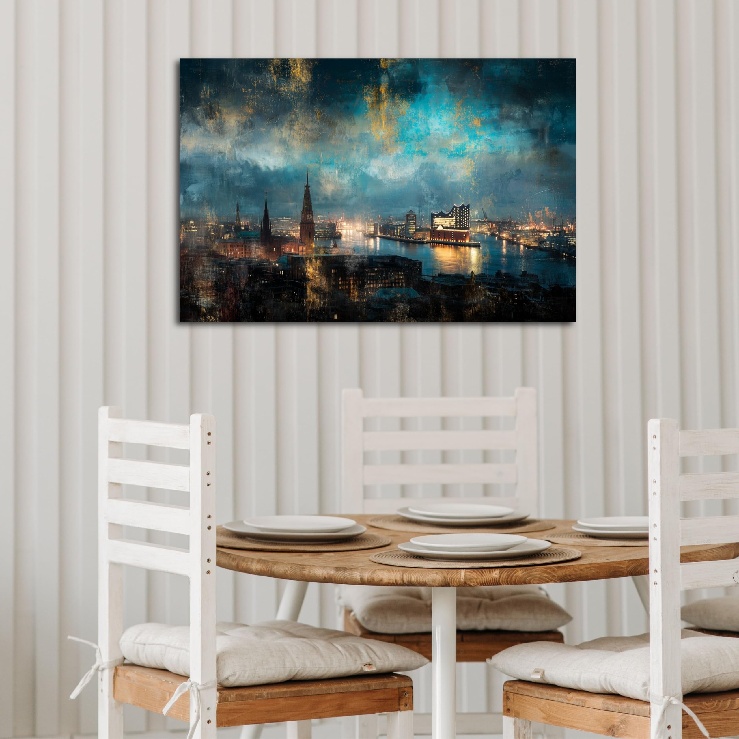 DRO Design – Hamburg 56x84 cm Querformat Wandbild XXL modernes Bild Wohnzimmer Schlafzimmer Bilder für die Wand Wanddekoration LeinWandbild XXL 6mm HDF