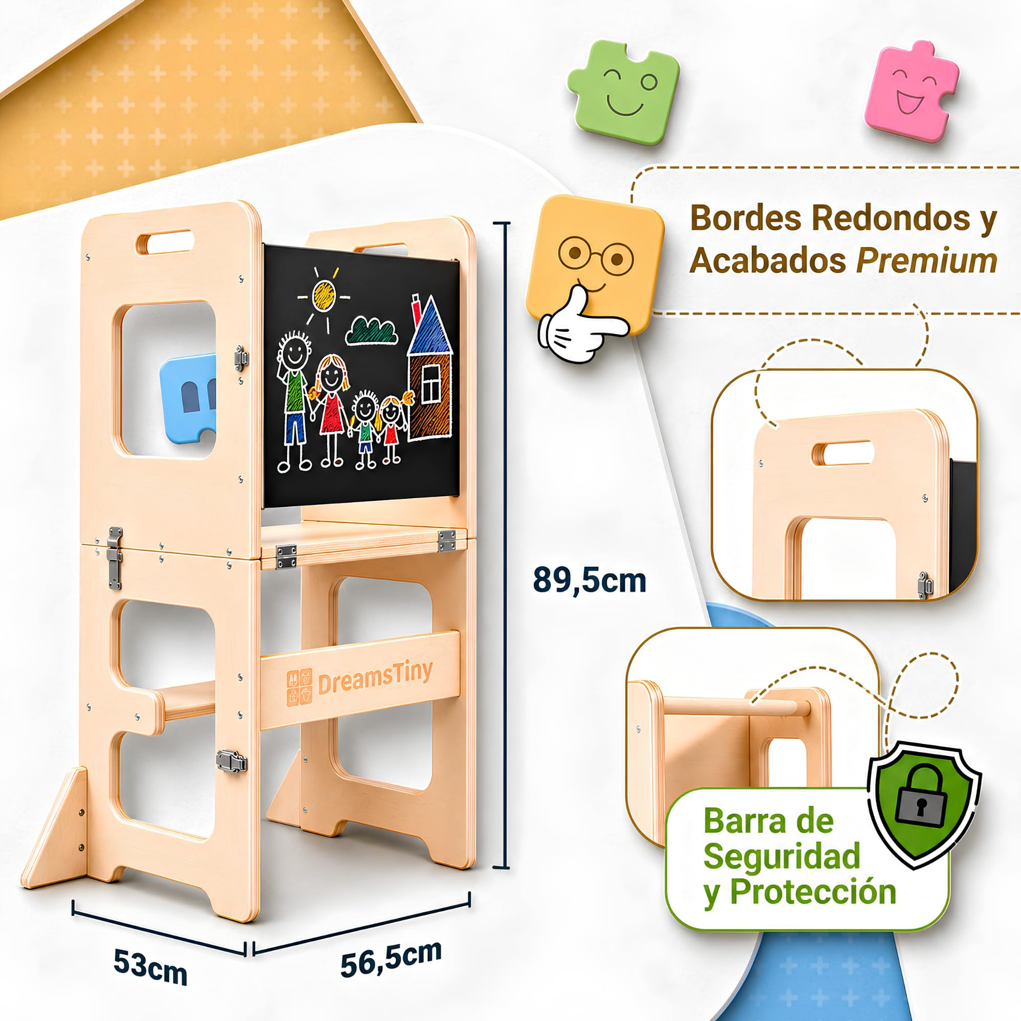 Torre de Aprendizaje Plegable 3 en 1, +18 Meses, Antivuelco