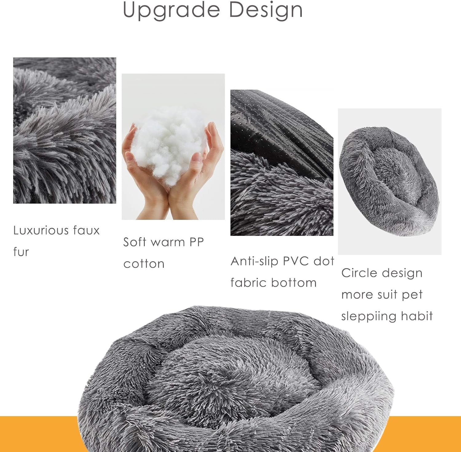 review Calming Dog Cat Bed, Anti-Anxiety Donut Cuddler Warming Cozy Soft Round Bed,Washable Fluffy Faux Fur Plush Cushion Bed for Small Medium Dogs and Cats,Removable Pad (Brown, 32 * 32IN - Below 75LB pet)