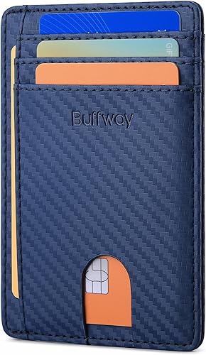 Miniatura 9 de Buffway - Carteras de cuero delgadas minimalistas con bolsillo frontal y bloqueo RFID para hombres y mujeres, Negro cruzado, Pequeña, Minimalista