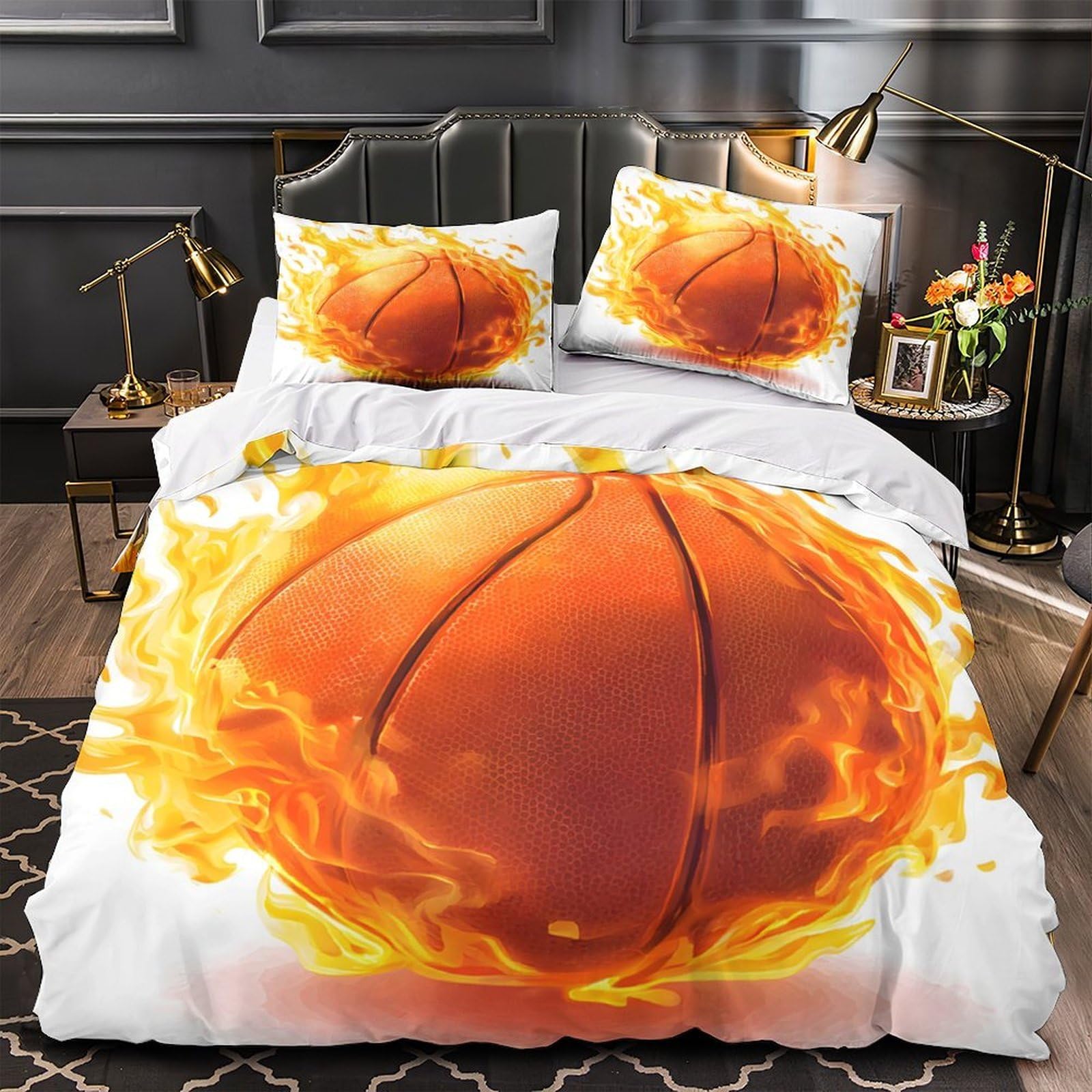 Housse de Couette Basket 220x240 cm avec Taies d'Oreiller en Microfibre