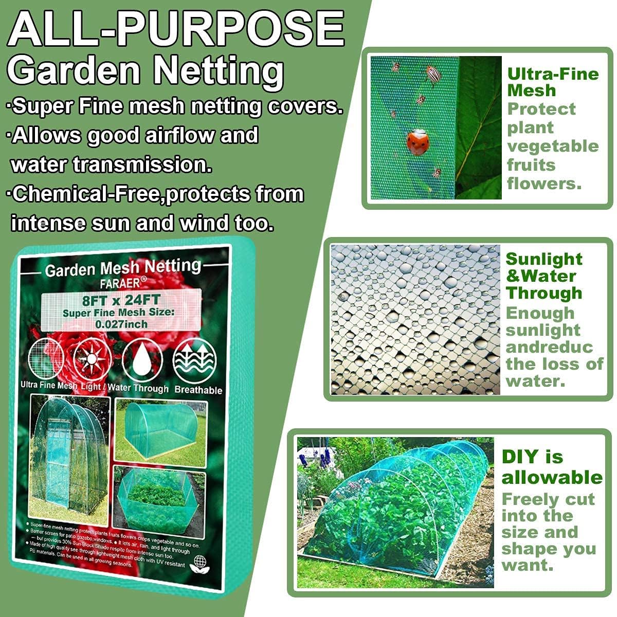 2Pack (Green and White) Garden Barrier Netting, Plant Covers 10x33 Ft Ultra Fine White Mesh with Green 8x24ft Extra Fine Mesh 30% Sun Net Green Sunblock Mesh Shade Protection Netting