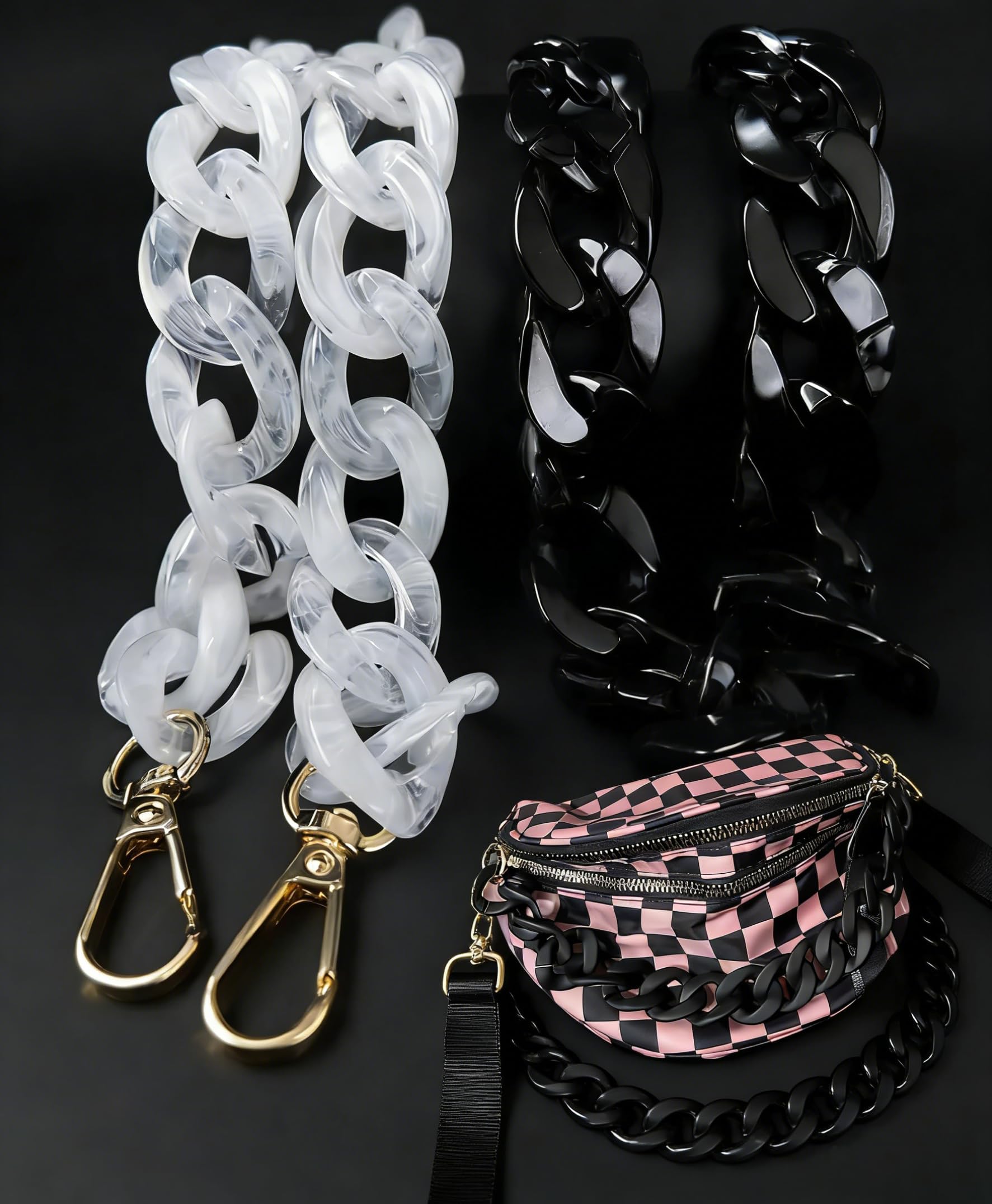 2pcs 18in Acrylic Purse Chain Strap, Bum Bag Chain Purse Chain Strap Acrylic Resin Bag Chains & Short Handle Bag Purse Charm Chains for Handbags Bum Bag (Black, White）-image-48