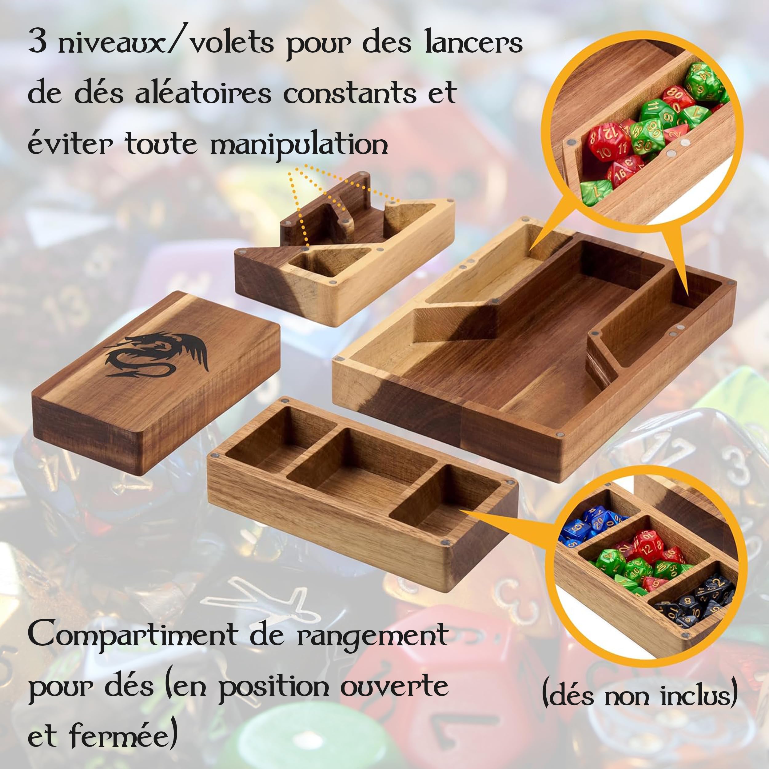 Tapeera Tour de dés magnétique en bois avec plateau – Accessoire Donjons et Dragons – Rouleau de dés portable pour RPG de table – Cadeaux DND